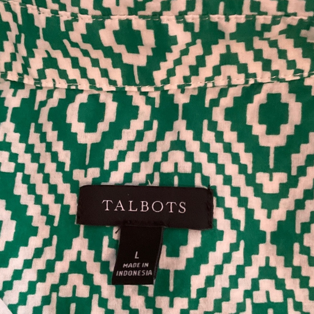 Talbots Green And White Patterned Button Down Shi… - image 5